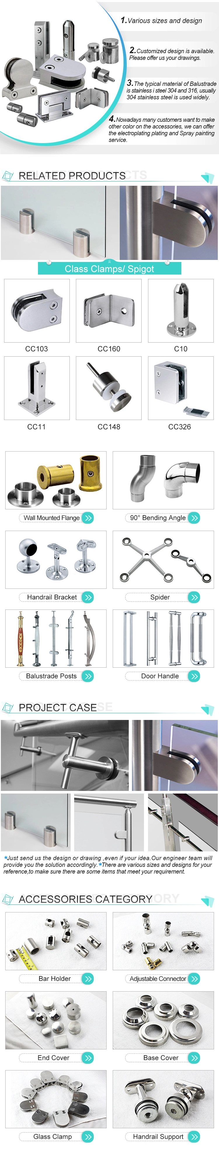 Stainless Steel Pool Fence Frameless Glass Spigot Glass Railing Spigots